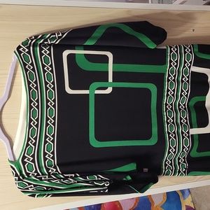 Sandra Darren Dress Black Green White Geometric Chain Design Dress - Sz 12